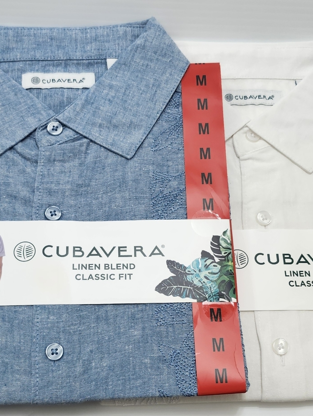 Cubavera Men's Linen Blend Twin Pack Spring Summet Shirts - Light Blue & White